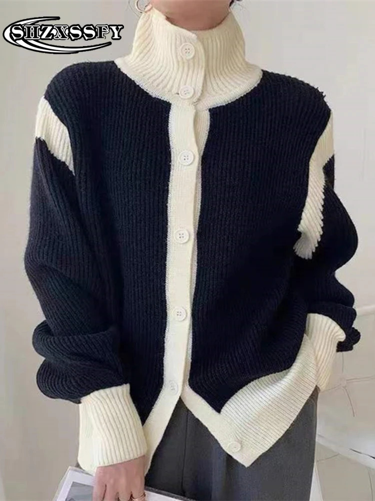 Women's Turtleneck Sweater Loose Stripe Long Sleeves Fashion Cardigan for Women Button Casual Knitted Cardigan Korea Style
Women's Turtleneck Sweater Loose Stripe Long Sleeves Fashion Cardigan for Women Button Casual Knitted Cardigan Korea Style