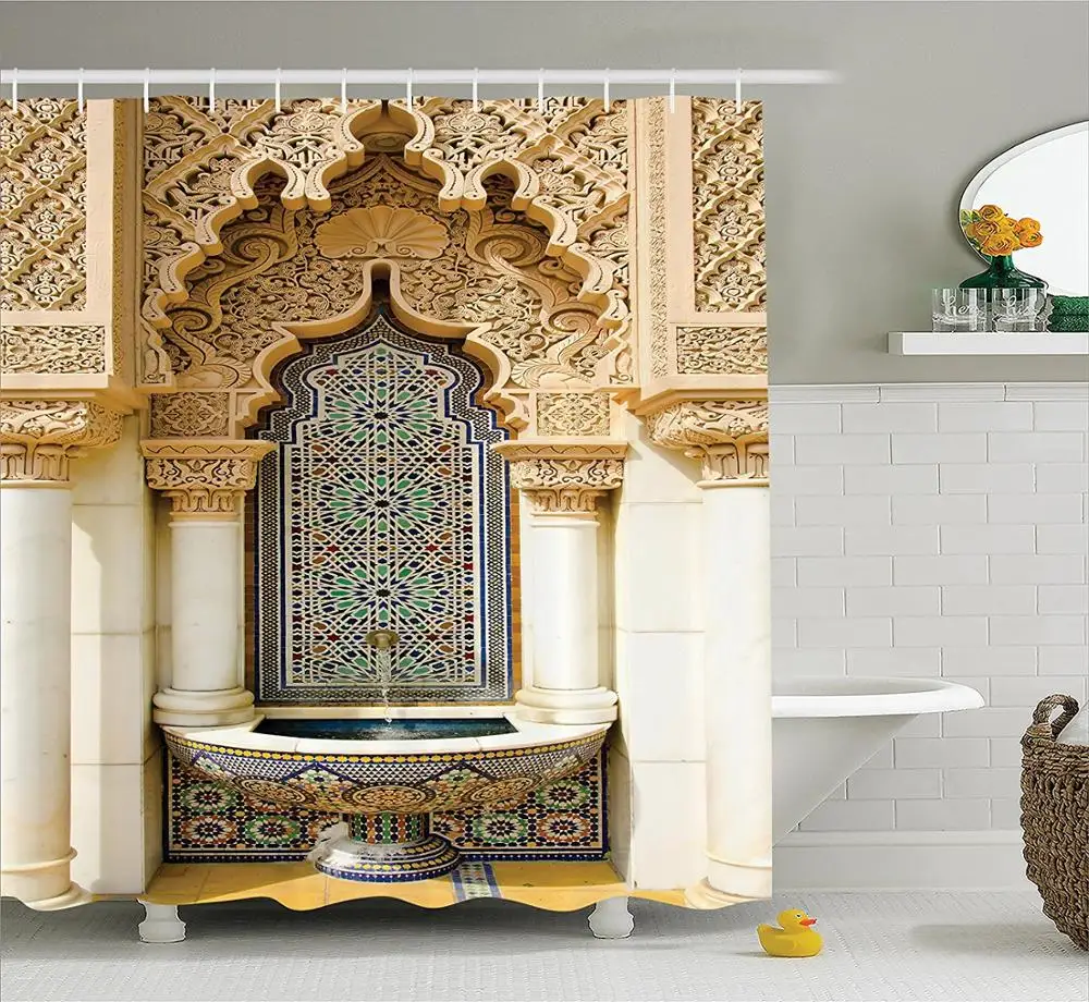 Home Moroccan Decor Shower Curtain Vintage Building Design Polyester Fabric Bathroom Shower Curtain Set Bath Decor with 12 Hooks
Home Moroccan Decor Shower Curtain Vintage Building Design Polyester Fabric Bathroom Shower Curtain Set Bath Decor with 12 Hooks