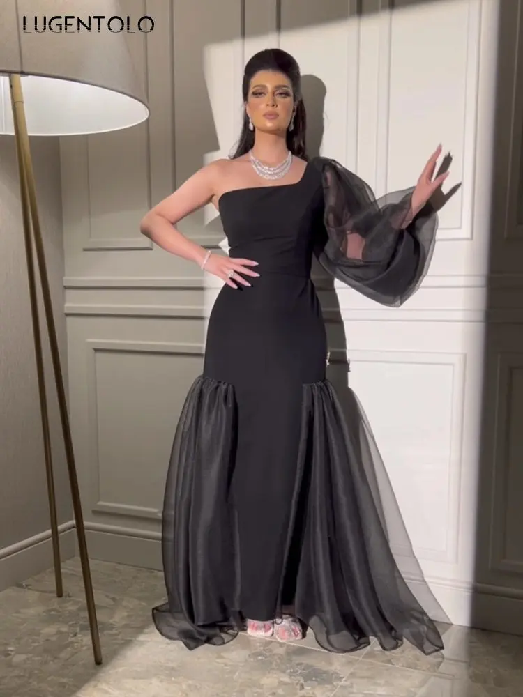 Party Elegant Dress Women One-shoulder Sexy Black Splicing Mesh Gauze Slim High Waist Lady Dance Dinner Maxi Dresses Lugentolo
Party Elegant Dress Women One-shoulder Sexy Black Splicing Mesh Gauze Slim High Waist Lady Dance Dinner Maxi Dresses Lugentolo