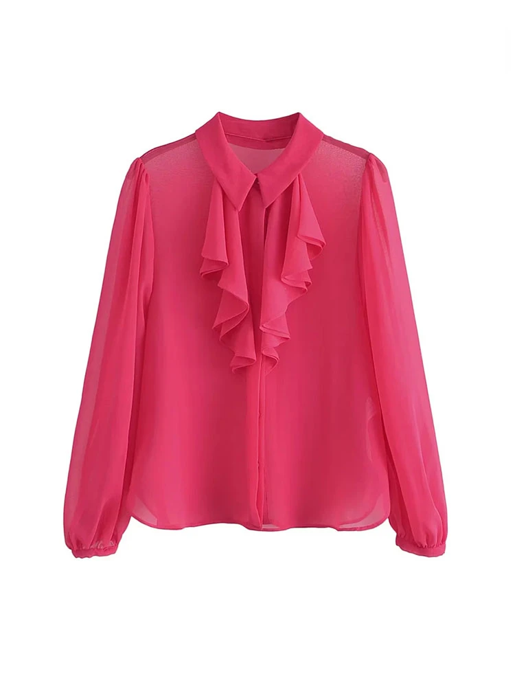 TRAF Women Fashion with Ruffles Semi-Sheer Shirts Sexy Lantern Sleeve Front Button Female Blouses Blusas Chic Casual Tops
TRAF Women Fashion with Ruffles Semi-Sheer Shirts Sexy Lantern Sleeve Front Button Female Blouses Blusas Chic Casual Tops