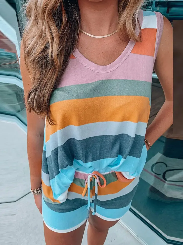 Shein Romwe 2022 Summer Colorblock Striped Print Tank Top & Shorts Set Of Two Fashion Casual Pieces For Women Free Shipping
Shein Romwe 2022 Summer Colorblock Striped Print Tank Top & Shorts Set Of Two Fashion Casual Pieces For Women Free Shipping