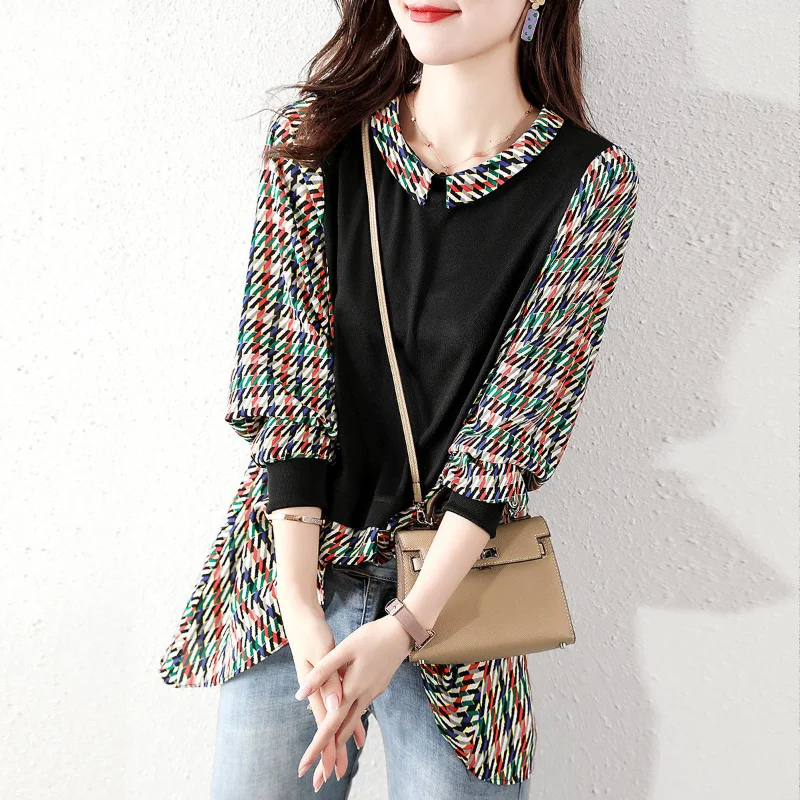 Spring Blouse Female 2023 New casual loose splicing medium length temperament age reducing thin T-shirt women fake two top women
Spring Blouse Female 2023 New casual loose splicing medium length temperament age reducing thin T-shirt women fake two top women
