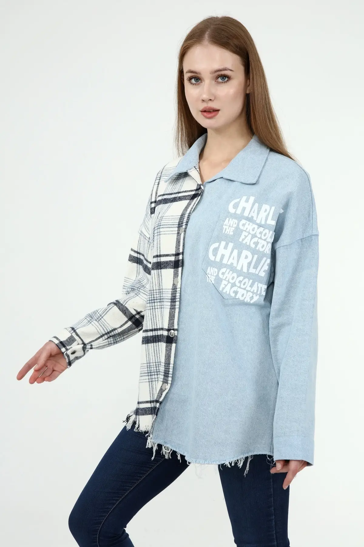 Women's Fashion Denim Jacket Coat Textile 748 Pattern Denim Blue And Plaid Garnish Oversize Jacket
Women's Fashion Denim Jacket Coat Textile 748 Pattern Denim Blue And Plaid Garnish Oversize Jacket