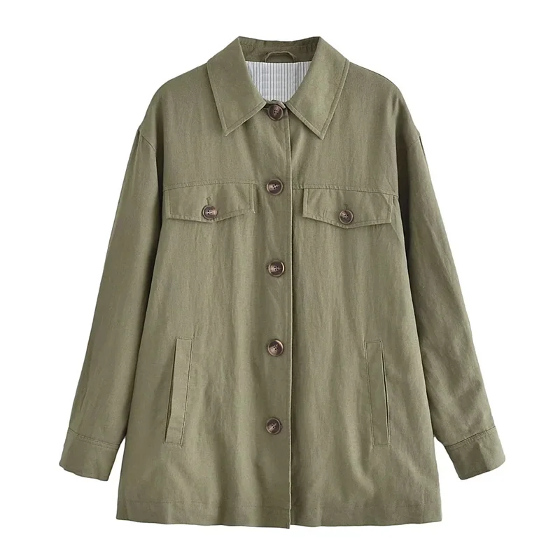 TRAF Woman Khaki Basic Jacket 2023 Summer Lapel Collar Front Button Turned-up Cuffs Long Sleeves High Street Outwear Jacket
TRAF Woman Khaki Basic Jacket 2023 Summer Lapel Collar Front Button Turned-up Cuffs Long Sleeves High Street Outwear Jacket