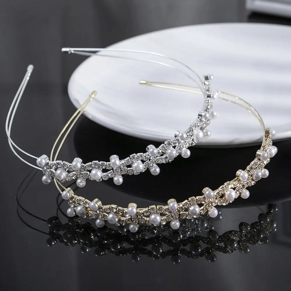 

New Shining Crystal Rhinestone Headband Pearls Hairband Women Bridal Wedding Tiara Hair Accessories Crown Headband Headwear