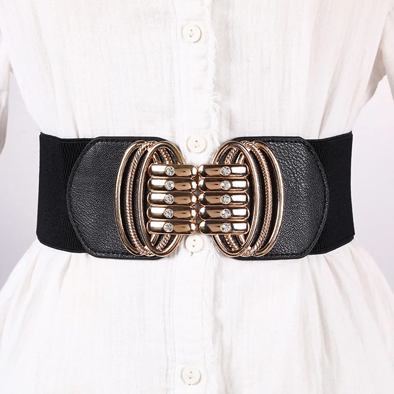 Korean Fashion Ladies Decorated Elastic Wide Gold Belt Buckle Dress Sweater Sweater Waist Belt for Woman Designer Luxury Brand
Korean Fashion Ladies Decorated Elastic Wide Gold Belt Buckle Dress Sweater Sweater Waist Belt for Woman Designer Luxury Brand