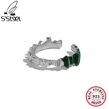 SSTEEL Pure Silver 925 Adjustable Green Epoxy Rings For Women Geometry Hip Hop Design Luxury Gold Wedding Gifts Fine Jewelry