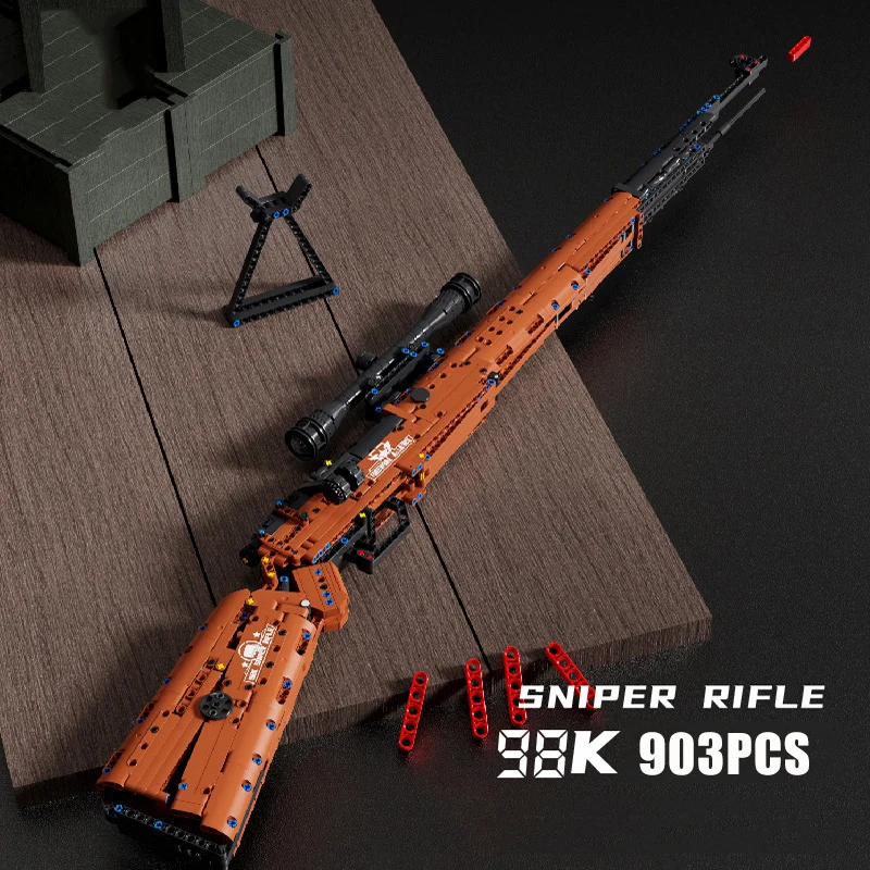 

Military WW2 98K AWM Sniper Rifle Model Building Blocks MOC Technical Game Gun PUBG Army Weapons Bricks Can Shoot Bullet Kid Toy