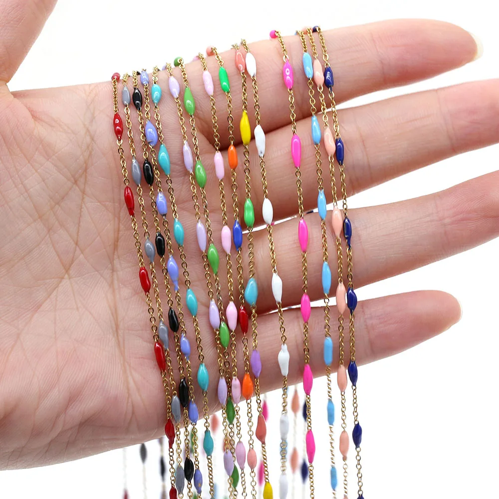 1M Stainless Steel Chain Plus 3x8mm Drop Oil Mixed Color Beads for Jewelry Making Bracelet DIY Necklace Accessories Wholesale
1M Stainless Steel Chain Plus 3x8mm Drop Oil Mixed Color Beads for Jewelry Making Bracelet DIY Necklace Accessories Wholesale