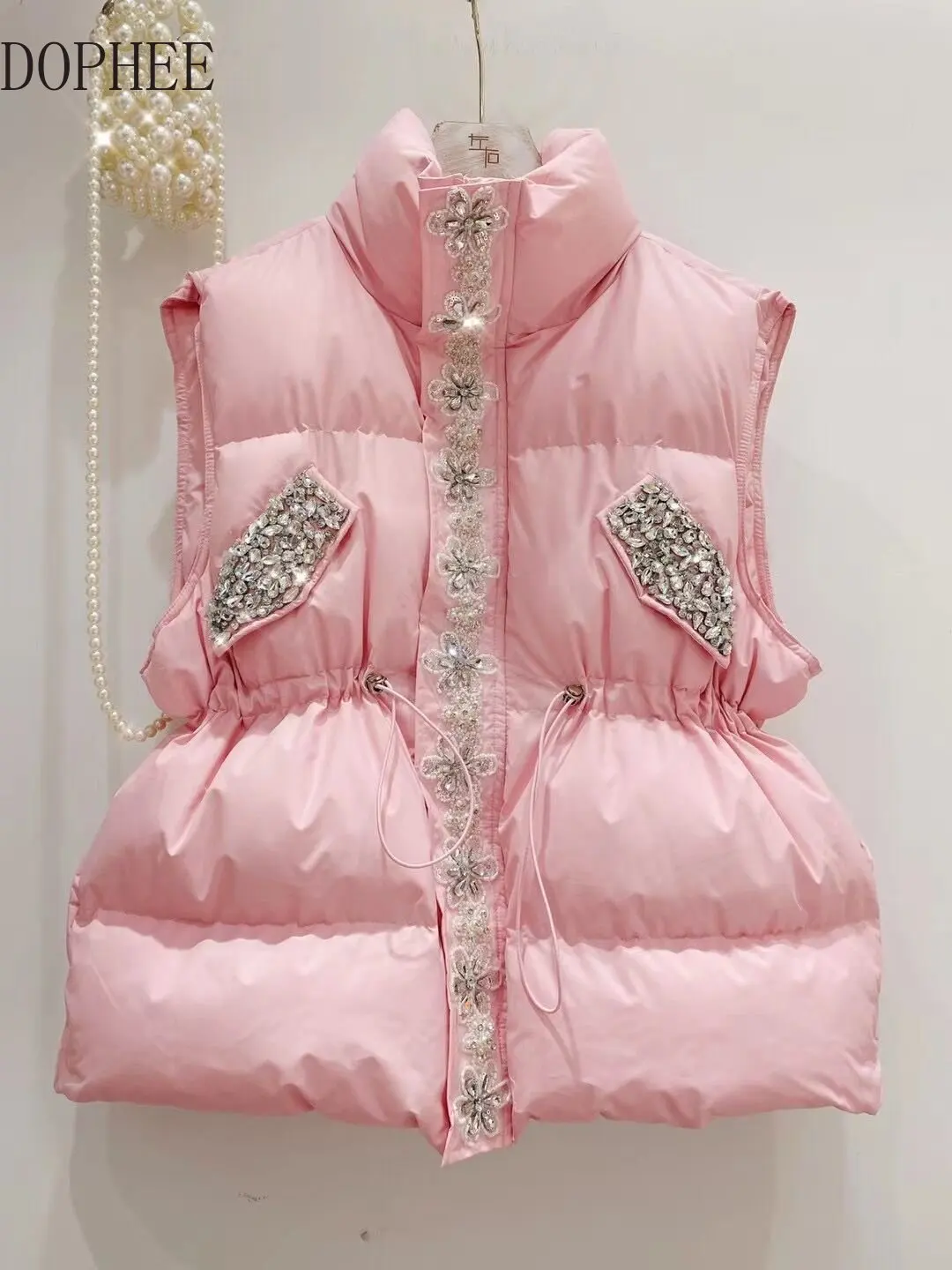 Beads Diamond Down Cotton Vests Coat for Women New Autumn Winter Thicken Sleeveless Bread Coats Age Reducing Pink Waistcoat
Beads Diamond Down Cotton Vests Coat for Women New Autumn Winter Thicken Sleeveless Bread Coats Age Reducing Pink Waistcoat