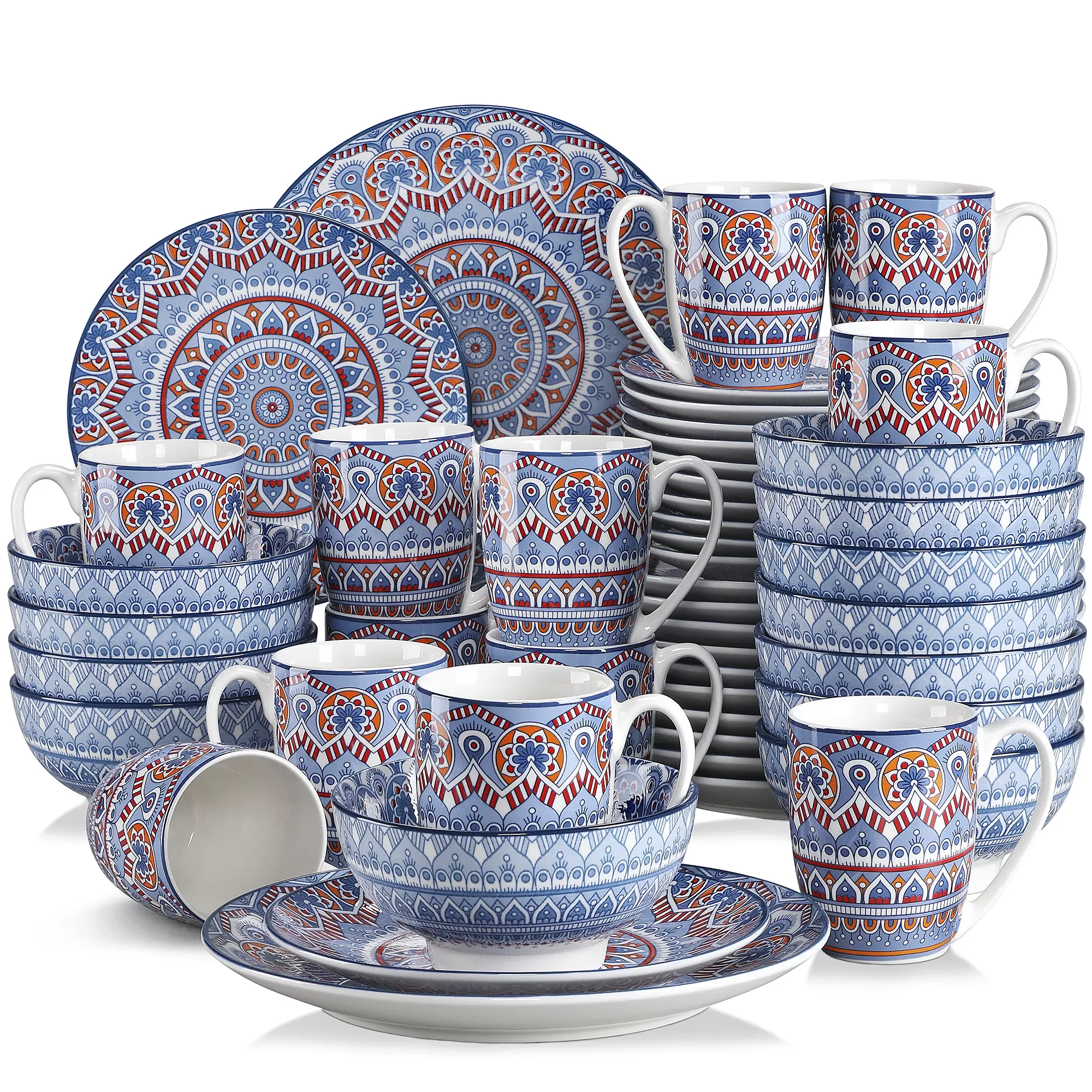 VANCASSO 16/32/48-Piece Bohemian Mandala Patterned Turquoise Porcelain Tableware Set with Dinner Plate,Dessert Plate,Bowl,Mug
VANCASSO 16/32/48-Piece Bohemian Mandala Patterned Turquoise Porcelain Tableware Set with Dinner Plate,Dessert Plate,Bowl,Mug