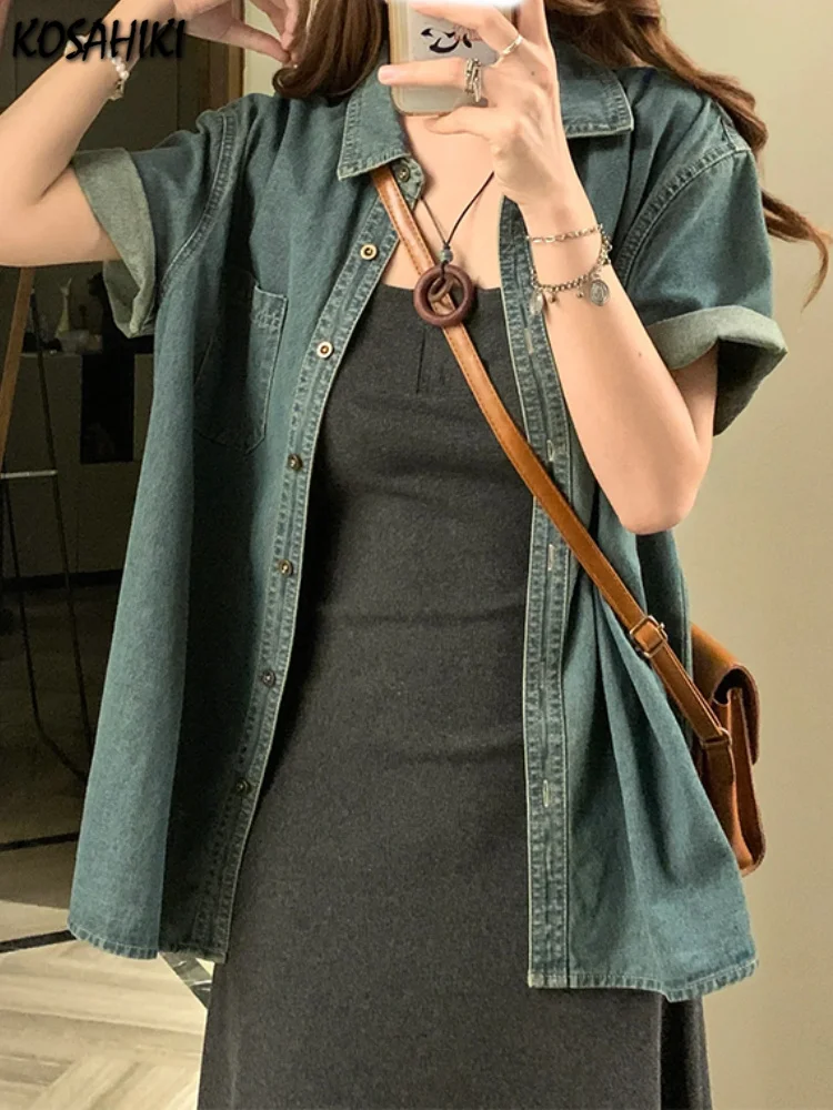 Summer Y2k Aesthetic Causal Loose Women Jean Blouse All Match Vintage Short Sleeve Vintage Tops Fashion Harajuku Pocket Blusas
Summer Y2k Aesthetic Causal Loose Women Jean Blouse All Match Vintage Short Sleeve Vintage Tops Fashion Harajuku Pocket Blusas