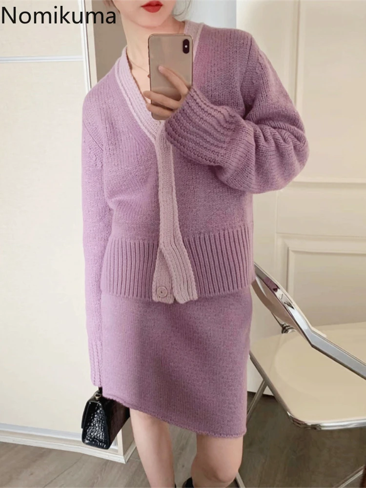 Nomikuma Conjuntos De Falda Spring Autumn Contrast Color Patchwork Knitted Womens Two Peice Sets Elegant Retro Conjunto Femenino
Nomikuma Conjuntos De Falda Spring Autumn Contrast Color Patchwork Knitted Womens Two Peice Sets Elegant Retro Conjunto Femenino