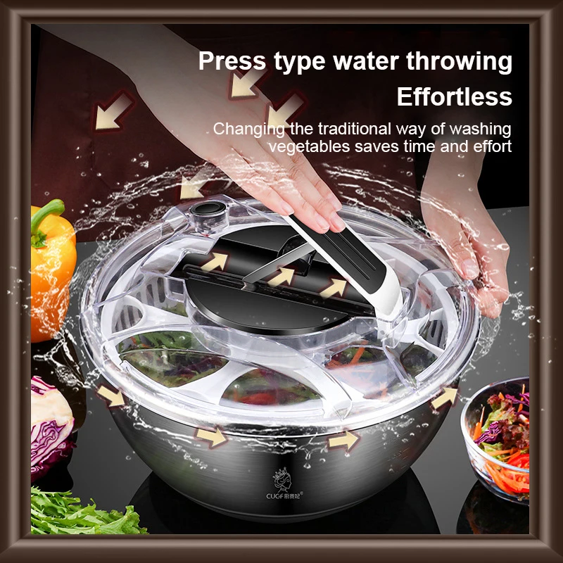 

Vegetables Salad Spinner Stainless Steel Manual Vegetable Fruit Dryer Drainer Lettuce Washing Centrifuge Dehydrator Kitchen Tool