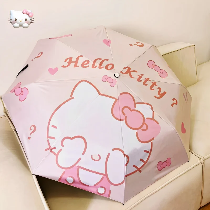 

Anime Kawaii Sanrio Hello Kitty Automatic Umbrella Cinnamoroll Girl Student Cartoon Cute Anti Ultraviolet Tri Fold Parasol Gifts