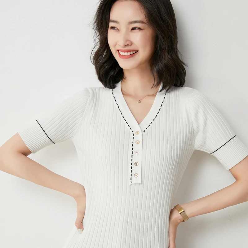 Summer Xiaoxiangfeng Ice Silk Knitted T-Shirt Short-Sleeved All-Match Thin V-Neck 2022 New Bottoming
Summer Xiaoxiangfeng Ice Silk Knitted T-Shirt Short-Sleeved All-Match Thin V-Neck 2022 New Bottoming