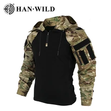 HAN WILD US Army CP Camouflage Multicam Military Combat T-Shirt Men Tactical Shirt Airsoft Paintball Camping Hunting Clothing