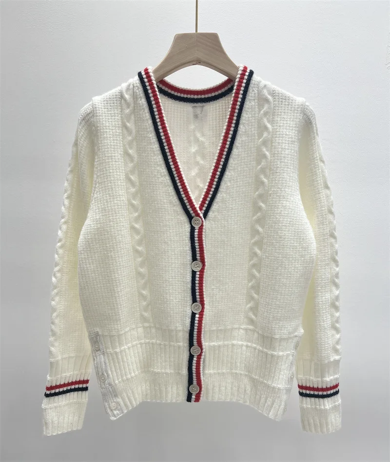 

Winter Thick Cardigan for Women, Striped Knit Fashion Jackets, White Color Sweater , Preppy Crop Tops, Кофта Женская , Y2k