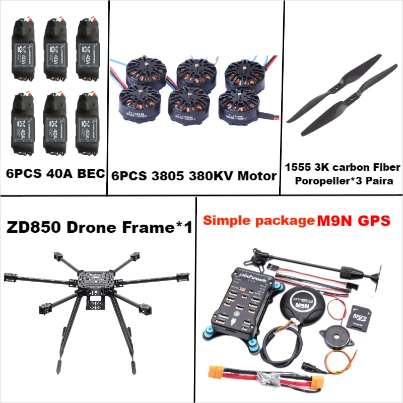 ZD850 Pixhawk 2.4.8 M9N Полностью углеродное волокно 850 мм Рама с шестиротором BLHELI 40A ESC