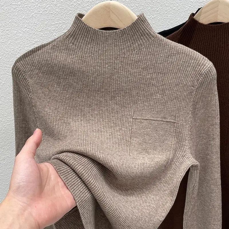 Half Turtleneck Solid Green Coffee Knitted Sweater Women's Bottoming Shirt Korean Fashion Autumn Winter Stretch Cute Tops Trend
Half Turtleneck Solid Green Coffee Knitted Sweater Women's Bottoming Shirt Korean Fashion Autumn Winter Stretch Cute Tops Trend