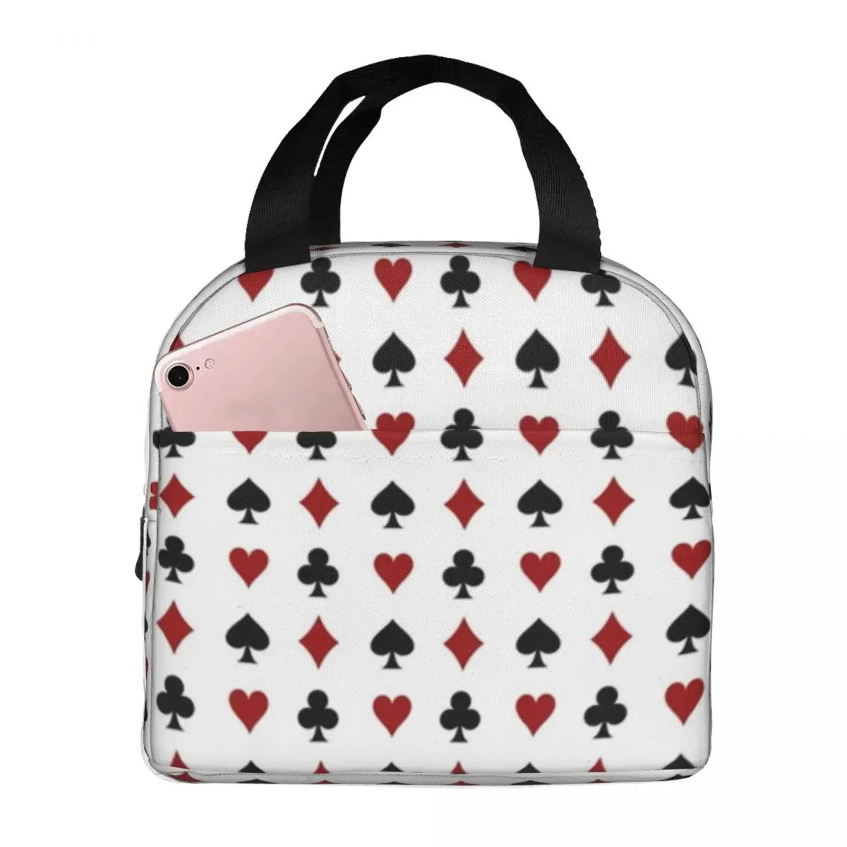 

Playing Poker Lunch Bag with Handle Hearts Diamonds Clubs Spades Card Suits Work Cooler Bag Carry Aluminum Fancy Thermal Bag