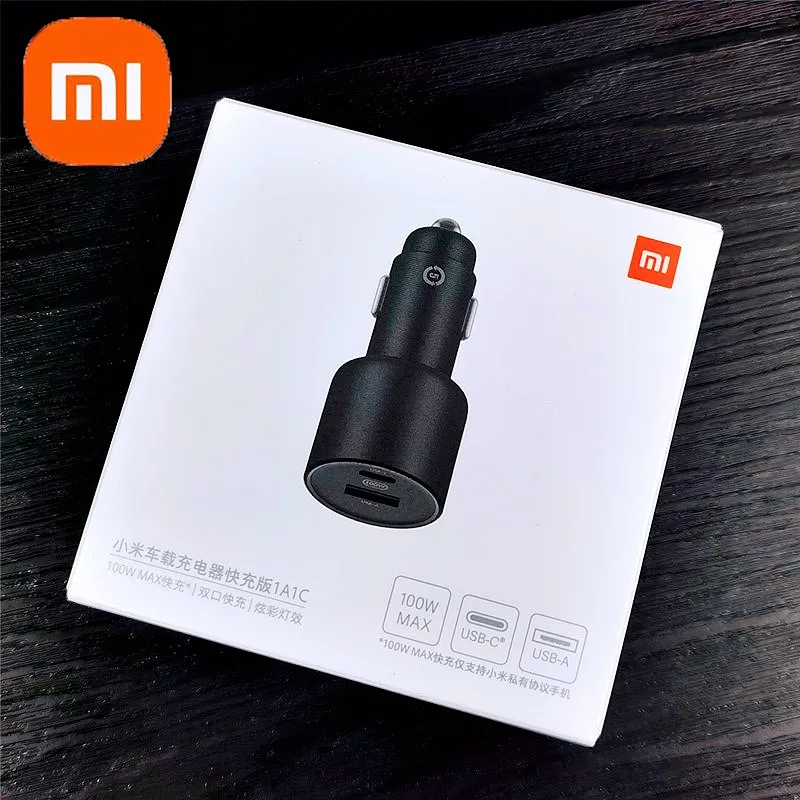 

Xiaomi Car Charger 100w Original Dual USB Quick Charge Mi Car Charger USB-A USB-C 1A1C Output LED Light with 5A Cable for RedMi