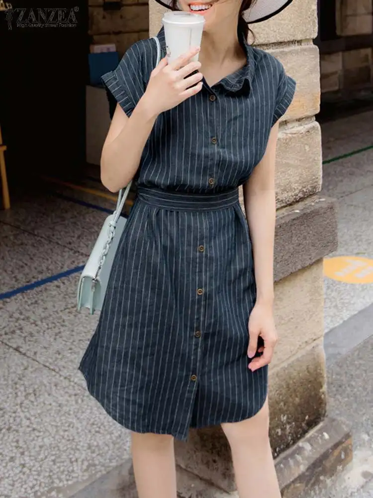 ZANZEA Woman Elegant Stripe Printed Dress Summer Street Fashion Sundress Female Short Sleeve Lapel Neck Vestidos OL Work Robe 
ZANZEA Woman Elegant Stripe Printed Dress Summer Street Fashion Sundress Female Short Sleeve Lapel Neck Vestidos OL Work Robe