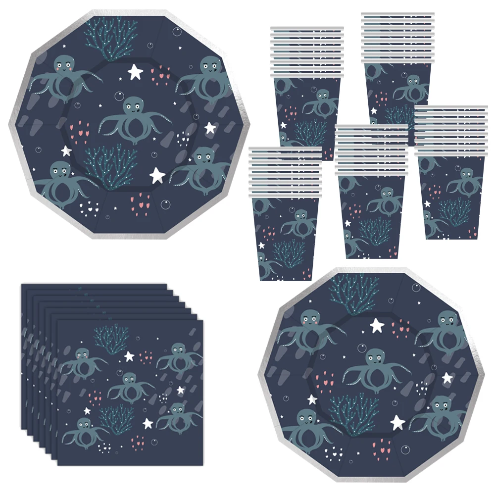 Octopus Theme Birthday Decor Disposable Tableware Set Navy Blue Balloon Paper Plate Napkin Tablecloth Banner Party Supplies
Octopus Theme Birthday Decor Disposable Tableware Set Navy Blue Balloon Paper Plate Napkin Tablecloth Banner Party Supplies