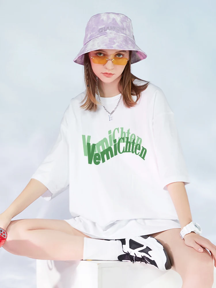 Vernichten colorful text style Print drop shoulder t shirt women Summer 100% Cotton Tops Creativity Streetwear Breathable Tees
Vernichten colorful text style Print drop shoulder t shirt women Summer 100% Cotton Tops Creativity Streetwear Breathable Tees