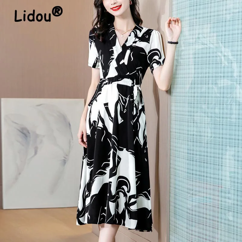 Summer New Women's Office Lady Temperament Commuter Elegant Chiffon Dresses Luxury V-neck Waist Lace Up Flower Print Midi Dress
Summer New Women's Office Lady Temperament Commuter Elegant Chiffon Dresses Luxury V-neck Waist Lace Up Flower Print Midi Dress