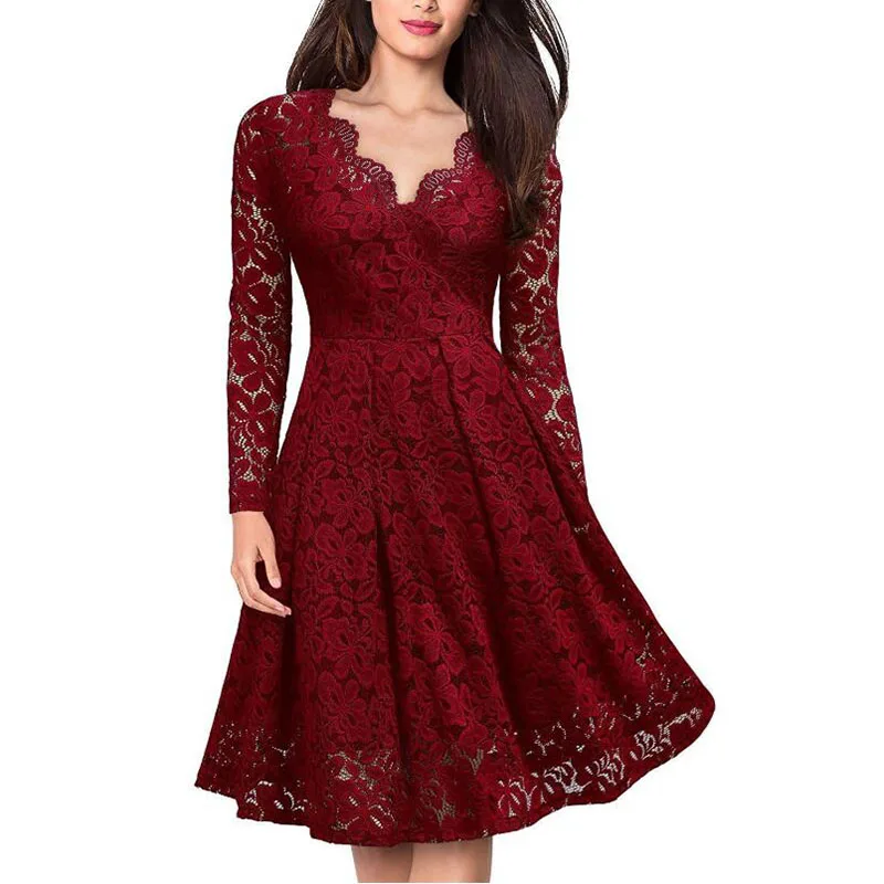 Women Autumn Vintage Elegant Deep V Neck Long Sleeve Lace Dress Causal Slim A Line Evening Party Dress Vestido
Women Autumn Vintage Elegant Deep V Neck Long Sleeve Lace Dress Causal Slim A Line Evening Party Dress Vestido
