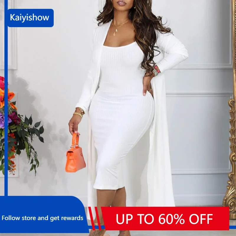 Autumn Fashion Knitted Two Piece Set Women Sexy Solid Strap Dress Cardigan Elastic Two Piece Set Women 
Autumn Fashion Knitted Two Piece Set Women Sexy Solid Strap Dress Cardigan Elastic Two Piece Set Women