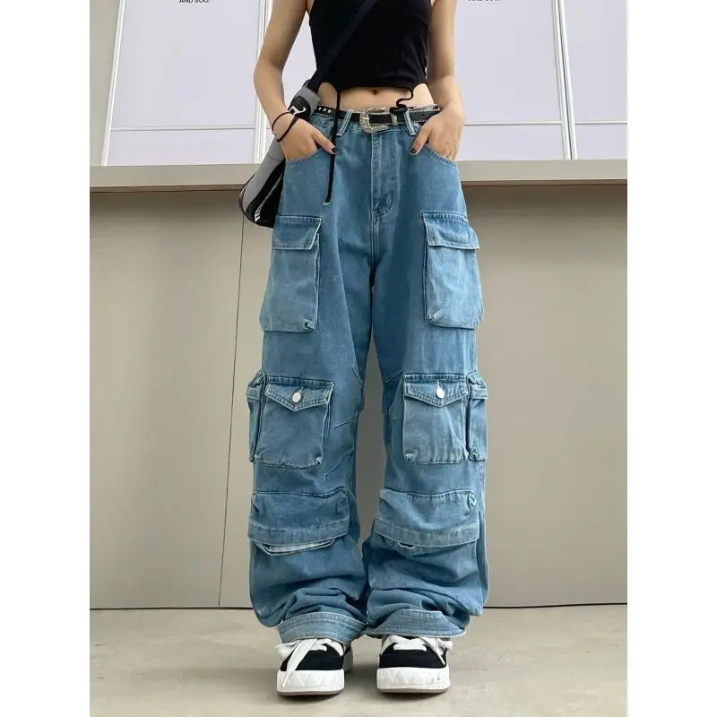 Y2k Retro High Street Fashion High Waist Jeans Multi-Pocket Blue Washed Cargo Pants Couple Harajuku Simple Casual Wide Leg Pants
Y2k Retro High Street Fashion High Waist Jeans Multi-Pocket Blue Washed Cargo Pants Couple Harajuku Simple Casual Wide Leg Pants