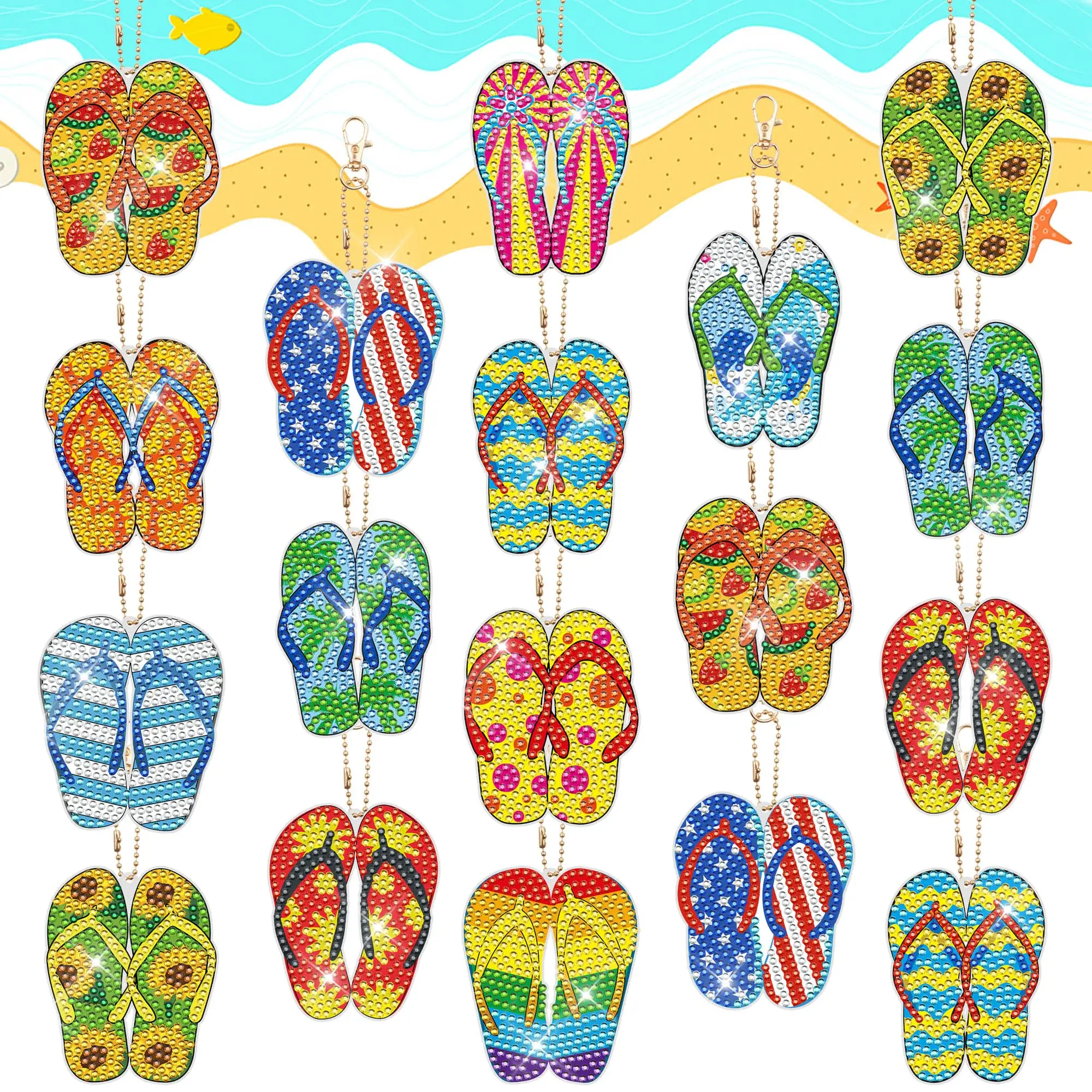 12/16Pcs DIY Flip Flop Diamond Painting Keychains Summer Style Double Sided Diamond Art Mosaic Key Rings Backpack Pendant Gifts
12/16Pcs DIY Flip Flop Diamond Painting Keychains Summer Style Double Sided Diamond Art Mosaic Key Rings Backpack Pendant Gifts