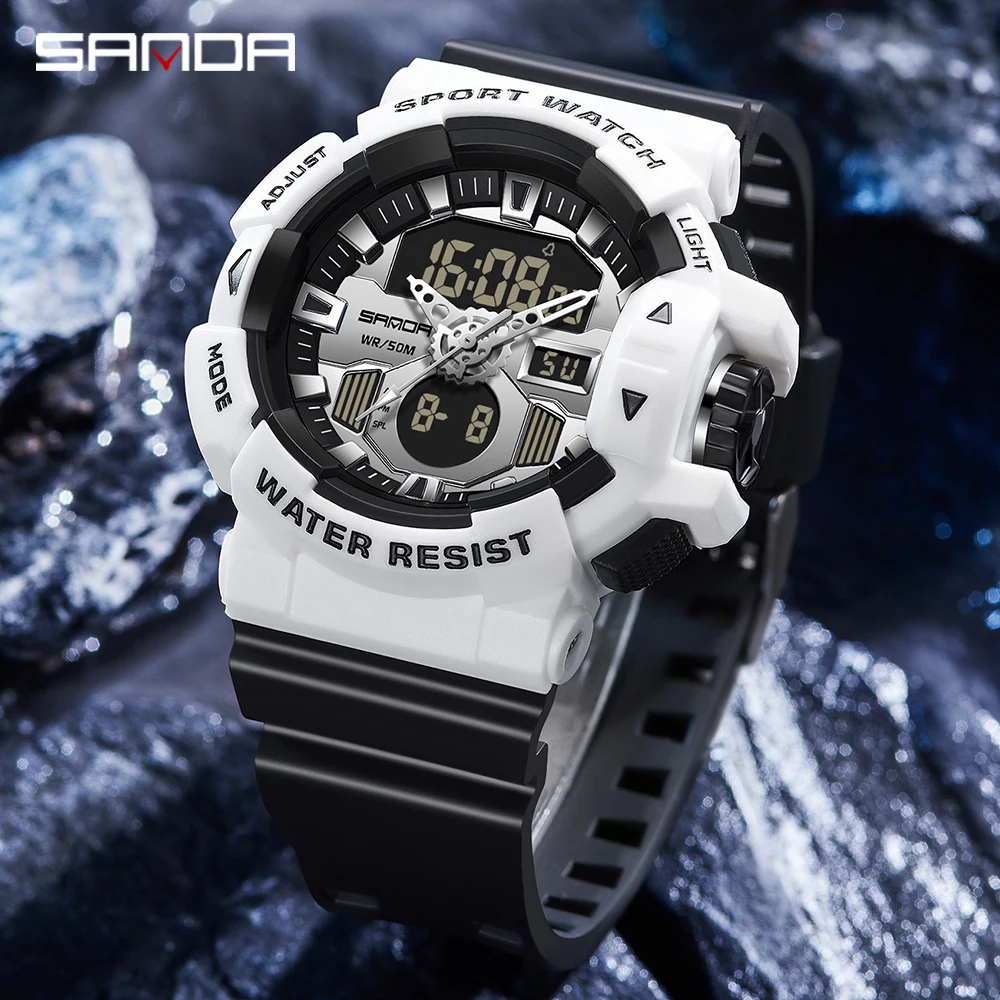 

SANDA 2023 New Men's Watches Dual Display Watch 50M Waterproof Sports Military Quartz Wristwatch Clock Relogio Masculino 3129
