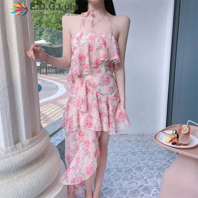 EDGLuLu 2022 Square Neck Sleeveless Pink Floral Print Dresses Backless Lace-up Asymmetrical Cascaded Ruffles Chiffon Dress 0622
EDGLuLu 2022 Square Neck Sleeveless Pink Floral Print Dresses Backless Lace-up Asymmetrical Cascaded Ruffles Chiffon Dress 0622