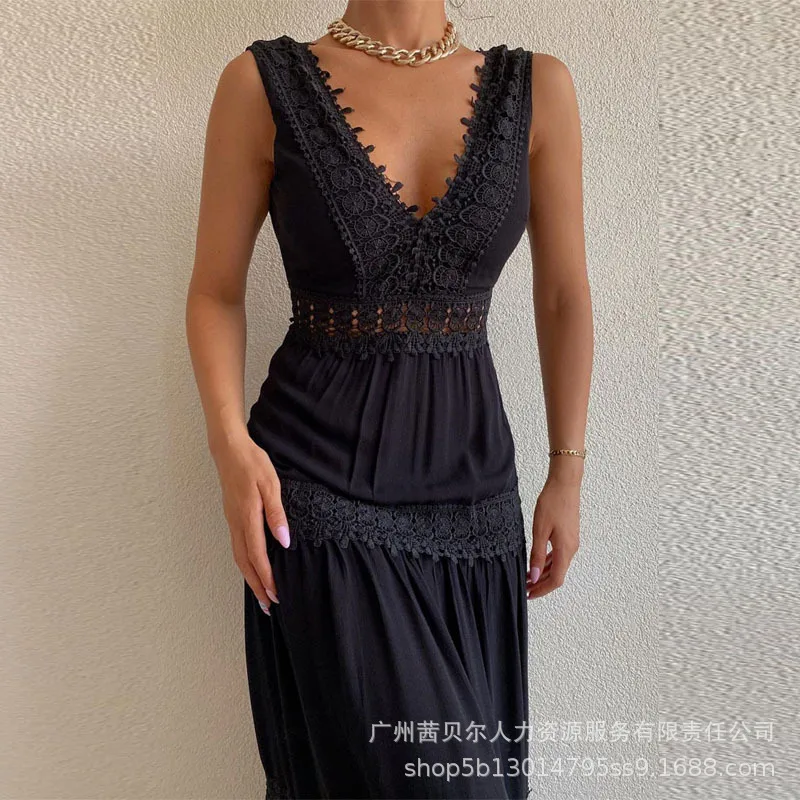 Wepbel V-neck Lace Stitching Dress Women Sleeveless High Waist V-neck Full Length Backless Solid Color Maxi Party Dress Vestidos
Wepbel V-neck Lace Stitching Dress Women Sleeveless High Waist V-neck Full Length Backless Solid Color Maxi Party Dress Vestidos