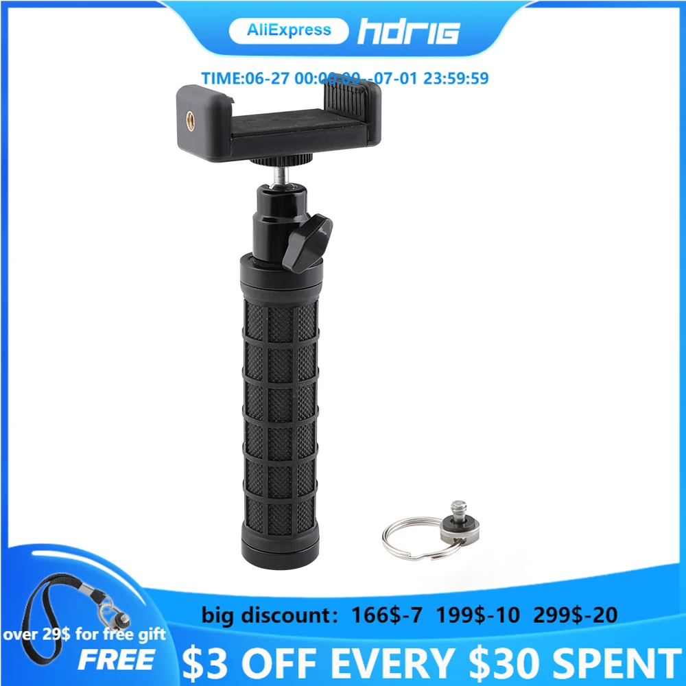 HDRIG Handle Grip (Rubber-covered) With Adjustable Smartphone Clip & Ball Head Holder 1/4"-20 Mount
HDRIG Handle Grip (Rubber-covered) With Adjustable Smartphone Clip & Ball Head Holder 1/4"-20 Mount
