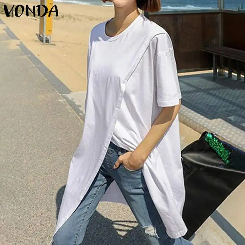 VONDA 2022 Casual Short Sleeve Tops Split Hem Blouses Asymmetrical Blusas Lady Casual O Neck Split Hem Office Shirts Oversized
VONDA 2022 Casual Short Sleeve Tops Split Hem Blouses Asymmetrical Blusas Lady Casual O Neck Split Hem Office Shirts Oversized