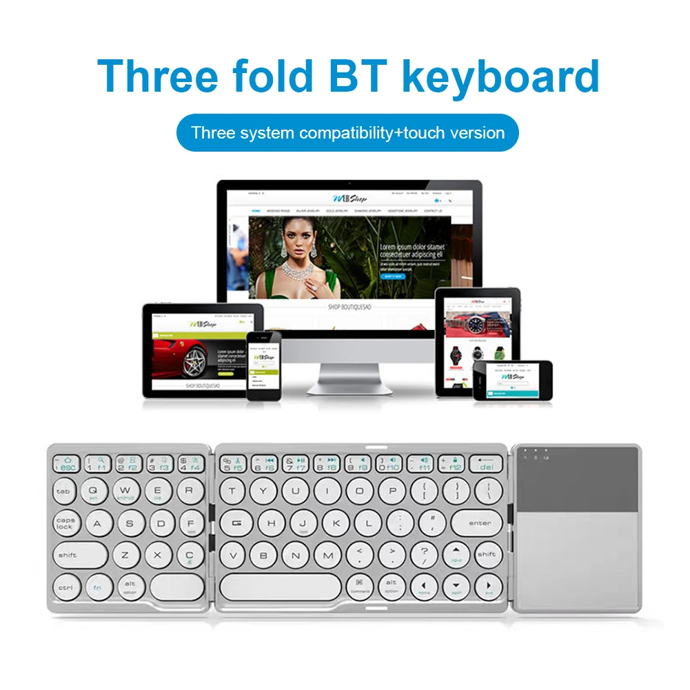 

Bluetooth-совместимая Складная беспроводная клавиатура, 64 клавиши, компьютерная клавиатура с тачпадом, портативная складная клавиатура для пла...