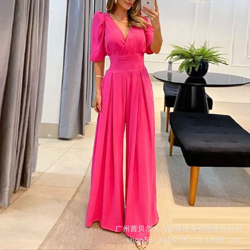 Puff Sleeve Wide Leg Flared Jumpsuit Women Loose Solid Color Spring Summer Full Length Jumpsuits Pants Overall V Neck
Puff Sleeve Wide Leg Flared Jumpsuit Women Loose Solid Color Spring Summer Full Length Jumpsuits Pants Overall V Neck