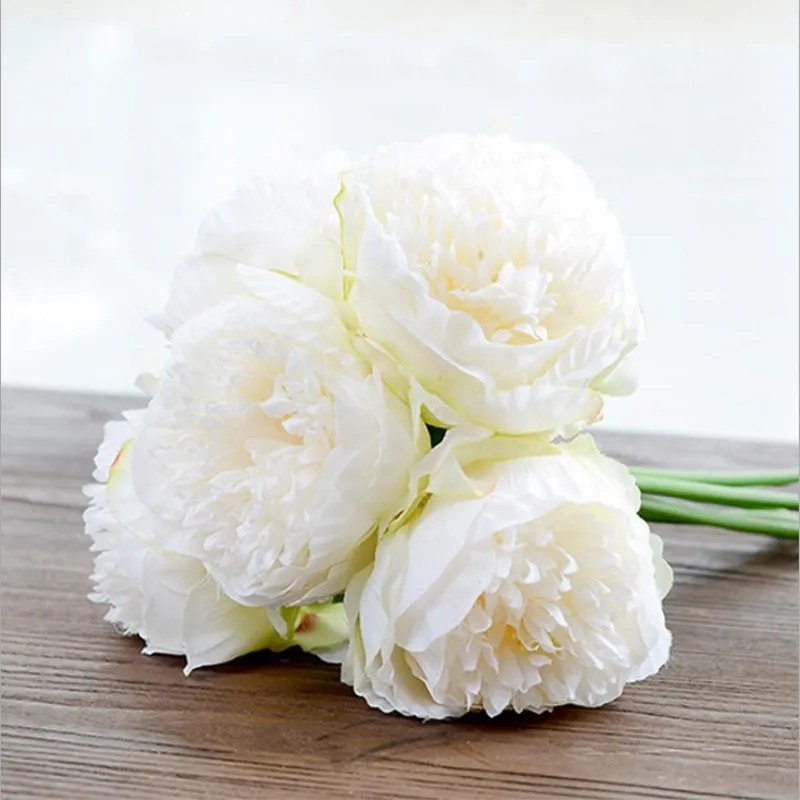 

5 Pcs 1 Bunch European Artificial Flower Fake Peony Bridal Bouquet For Christmas Wedding Party Home Decorative