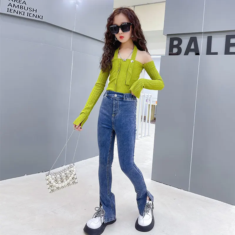 Teen Girl Fashion Set 2Pcs New Summer Off The Shoulder Top + Skinny Jeans Students Tracksuit Children's Clothes 5 To 14Years Old
Teen Girl Fashion Set 2Pcs New Summer Off The Shoulder Top + Skinny Jeans Students Tracksuit Children's Clothes 5 To 14Years Old