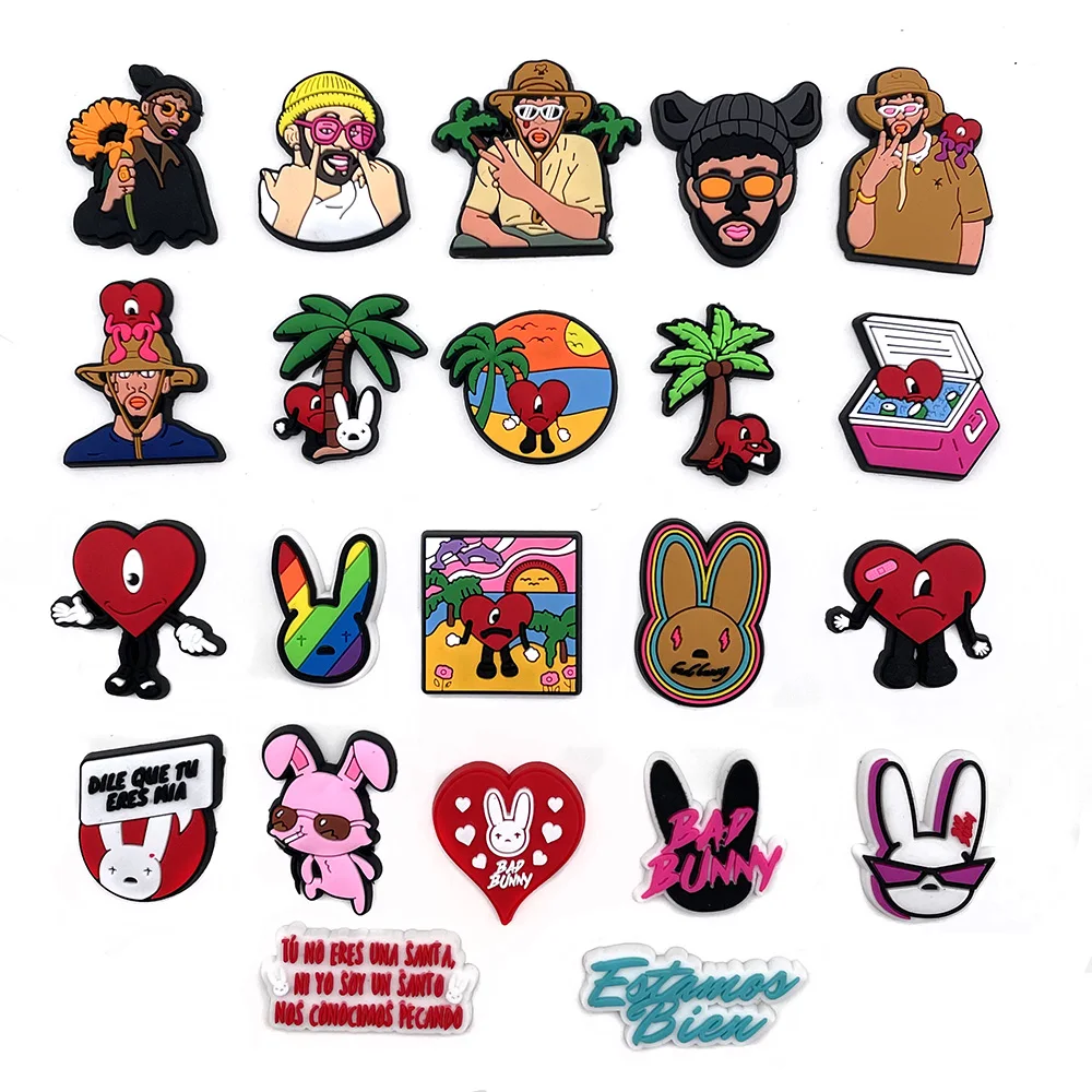 New bad buuny jibz 1pcs cartoon Shoe Charms Funny DIY croc clogs Shoe Aceessories Fit Sandals buckle Decorate kids Unisex Gifts
New bad buuny jibz 1pcs cartoon Shoe Charms Funny DIY croc clogs Shoe Aceessories Fit Sandals buckle Decorate kids Unisex Gifts