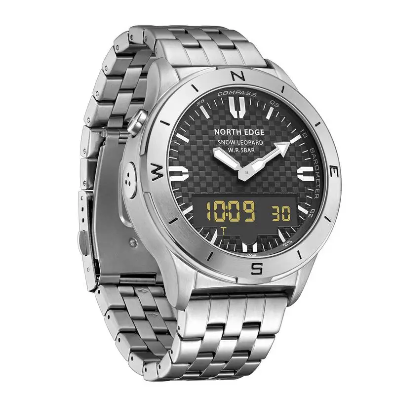 Weather Altimeter Barometer Thermometer Pedometer Compass Watch Stainless Steel Electronic Watch Outdoor Sports Watch for Men
Weather Altimeter Barometer Thermometer Pedometer Compass Watch Stainless Steel Electronic Watch Outdoor Sports Watch for Men