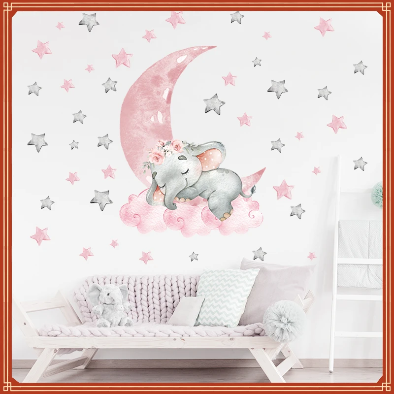 Pink Baby Elephant Wall Stickers Hot Air Balloon Wall Decals Baby Nursery Decorative Stickers Moon and Stars for Girl
Pink Baby Elephant Wall Stickers Hot Air Balloon Wall Decals Baby Nursery Decorative Stickers Moon and Stars for Girl