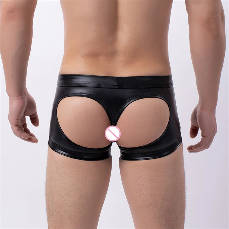 Pouches Sexy Breathable Buttocks Underwear Mens Solid PU Leather Trunks Briefs Open Back Boxer Shorts Freedom Thong Jockstrap A5
Pouches Sexy Breathable Buttocks Underwear Mens Solid PU Leather Trunks Briefs Open Back Boxer Shorts Freedom Thong Jockstrap A5