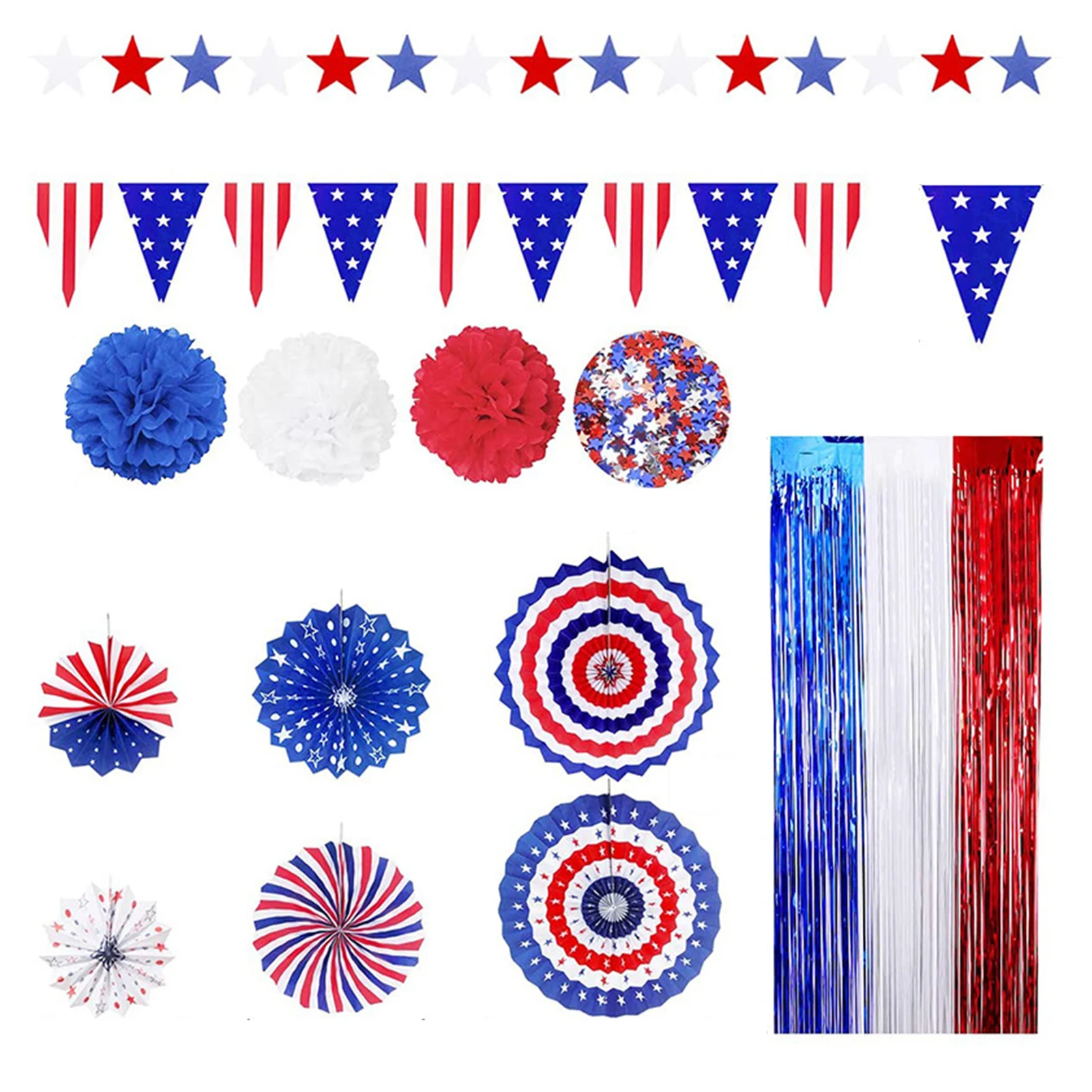 

Independence Day Celebration Political Campaign Party Decorations 4th Of July Patriotic Party Decorations Paper Fans Pom Poms