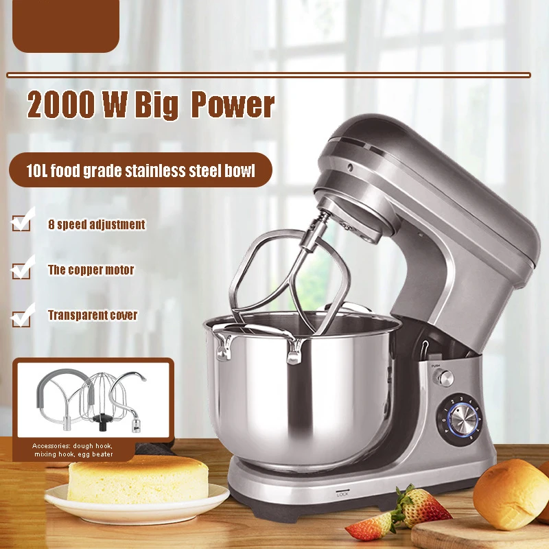 10 L Large Capacity Stand Blender 2000W 8 Speed Automatic Mixer Stainless Steel Bowl 50/60Hz Dough Kneader Bread Maker EU Plug
10 L Large Capacity Stand Blender 2000W 8 Speed Automatic Mixer Stainless Steel Bowl 50/60Hz Dough Kneader Bread Maker EU Plug