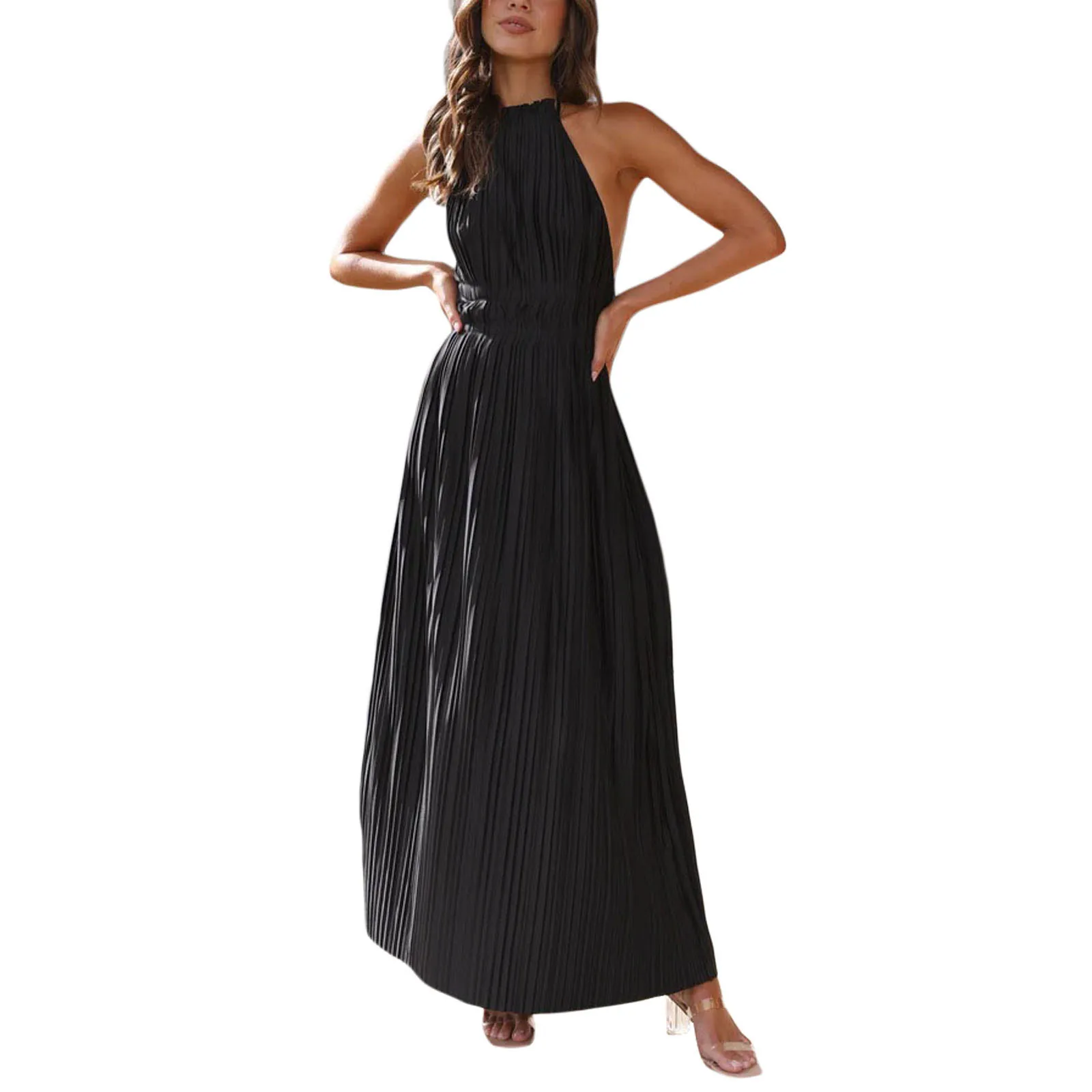 Summer Fashion Halter Neck Long Dress Women's Solid Color Tie-Up Sleeveless Backless Elegant Beach Cocktail Party Dress
Summer Fashion Halter Neck Long Dress Women's Solid Color Tie-Up Sleeveless Backless Elegant Beach Cocktail Party Dress